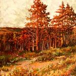 
SOLD "Trees Ablaze at Sunset"; N.Jacquin copyright; Oil on Copper; 8" x 10" image; (Framing Type 4)