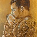 
"The New Father"; copyright N.Jacquin; acrylic on copper leaf; 12 in x 36 in; Commissions painted on copper or copper leaf from your family photos or from life may be booked by appointment. (Your framing choice from the following options..)